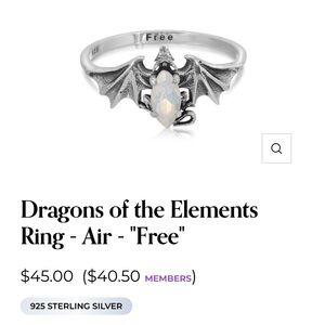 Fragrant Jewels NEW! Dragon of Elements AIR- Silver Dragon Ring with Opal Stone